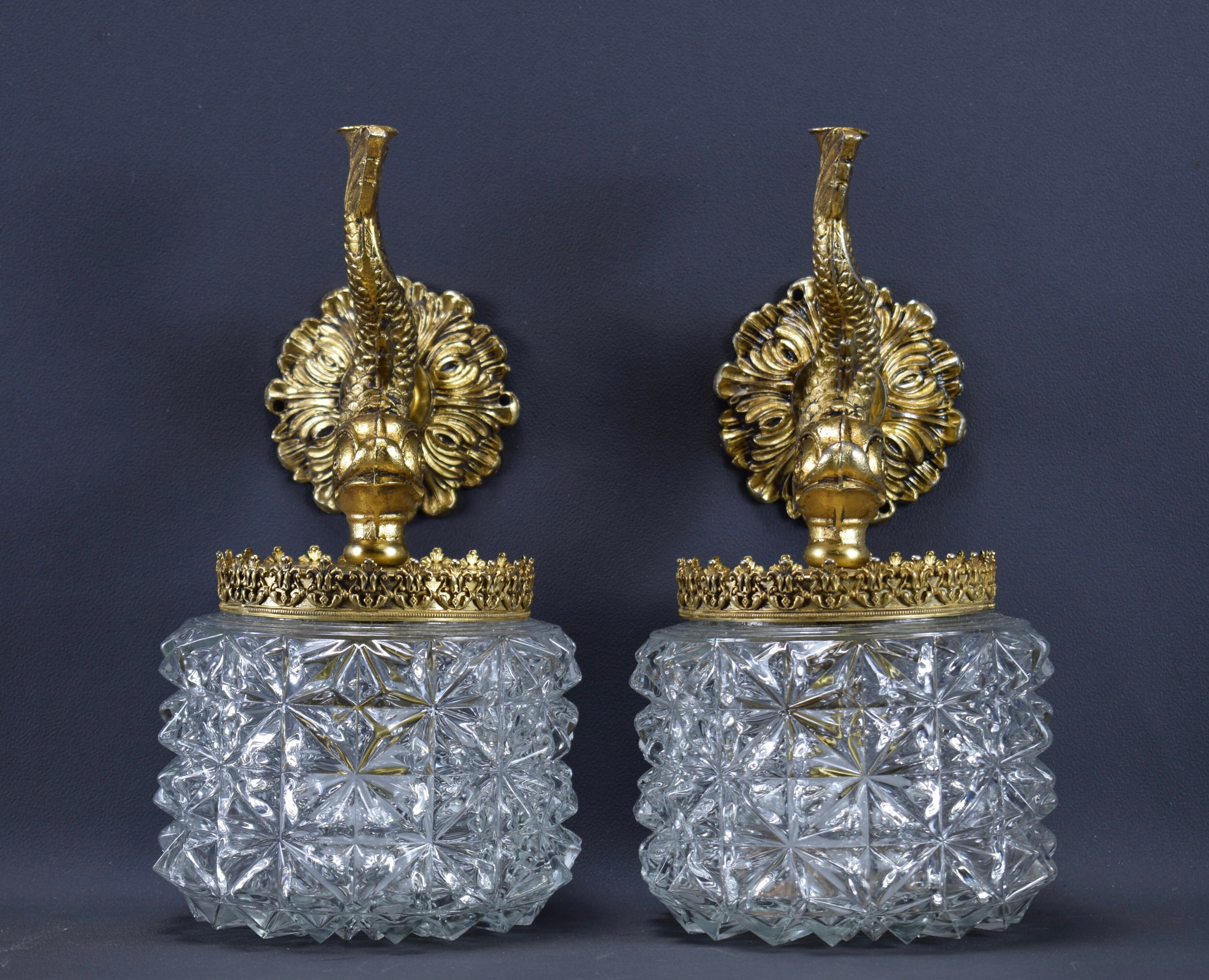 Pair of wall lamps Vintage Dauphin Brass Bathroom