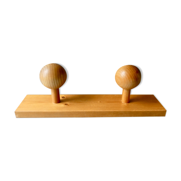 Portemanteau mural avec 2 patères boules en pin