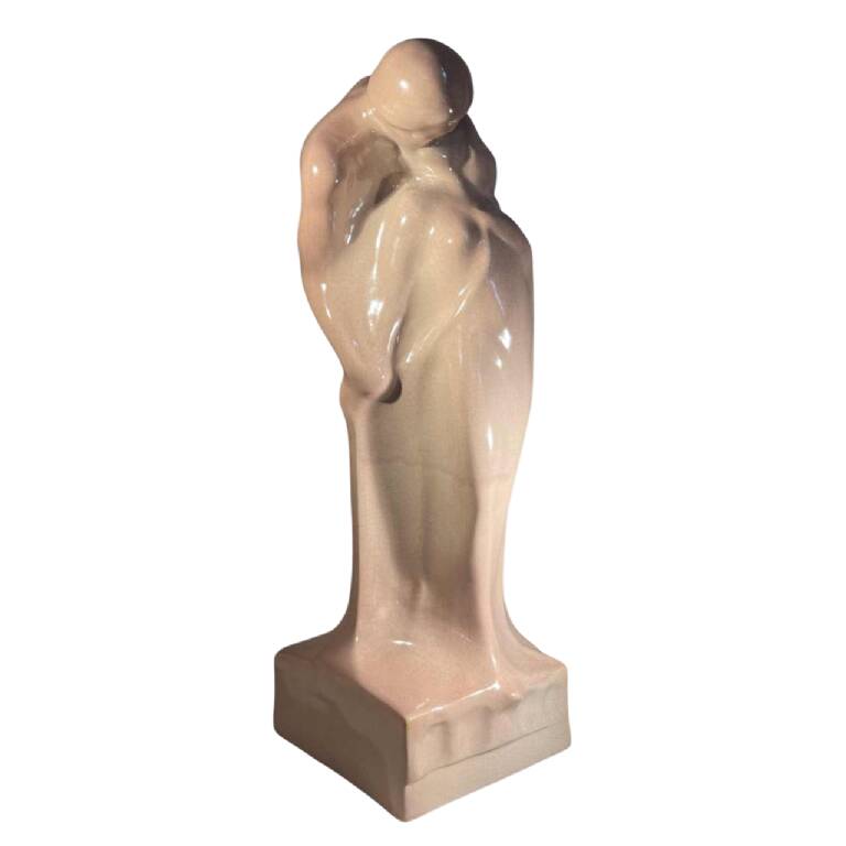'The Kiss' sculpture by CRIS AGTERBERG, crackled ceramic, Art Deco, ca 1940