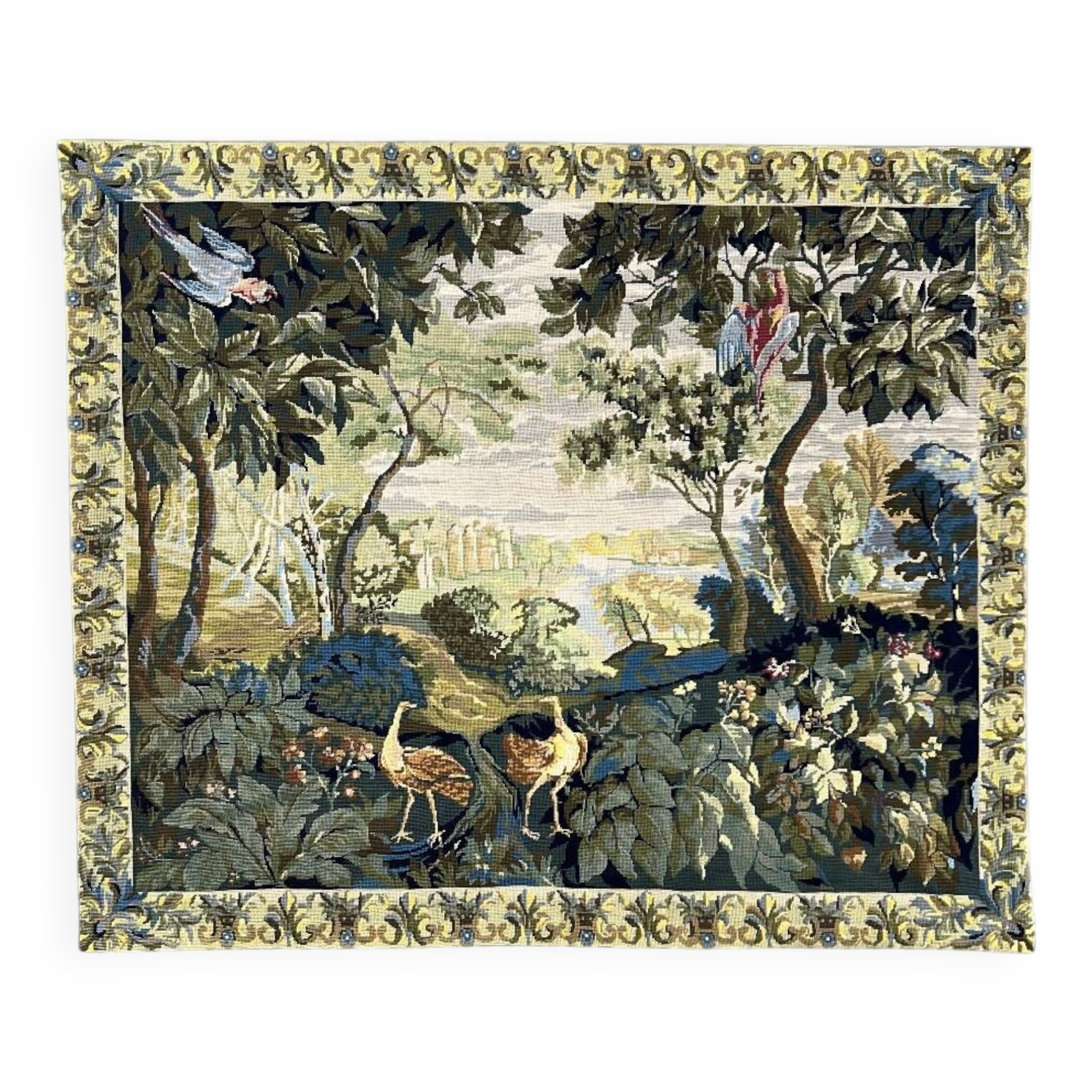 Wall tapestry with landscape and bird decoration, 20th century