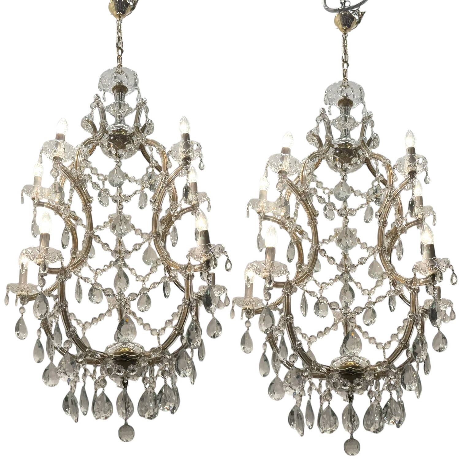 Lot de 2 grands lustres en cristal de Murano