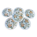6 soup plates with orange and green flowers, Sologne porcelain, vintage