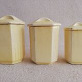 3 vintage spice pots iron earth