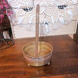 Basket planter with handle, gilded embossed copper mid 20th century