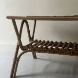 Large Audoux style coffee table in bamboo, rattan & ceramic, France 60
