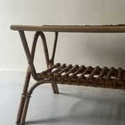 Large Audoux style coffee table in bamboo, rattan & ceramic, France 60