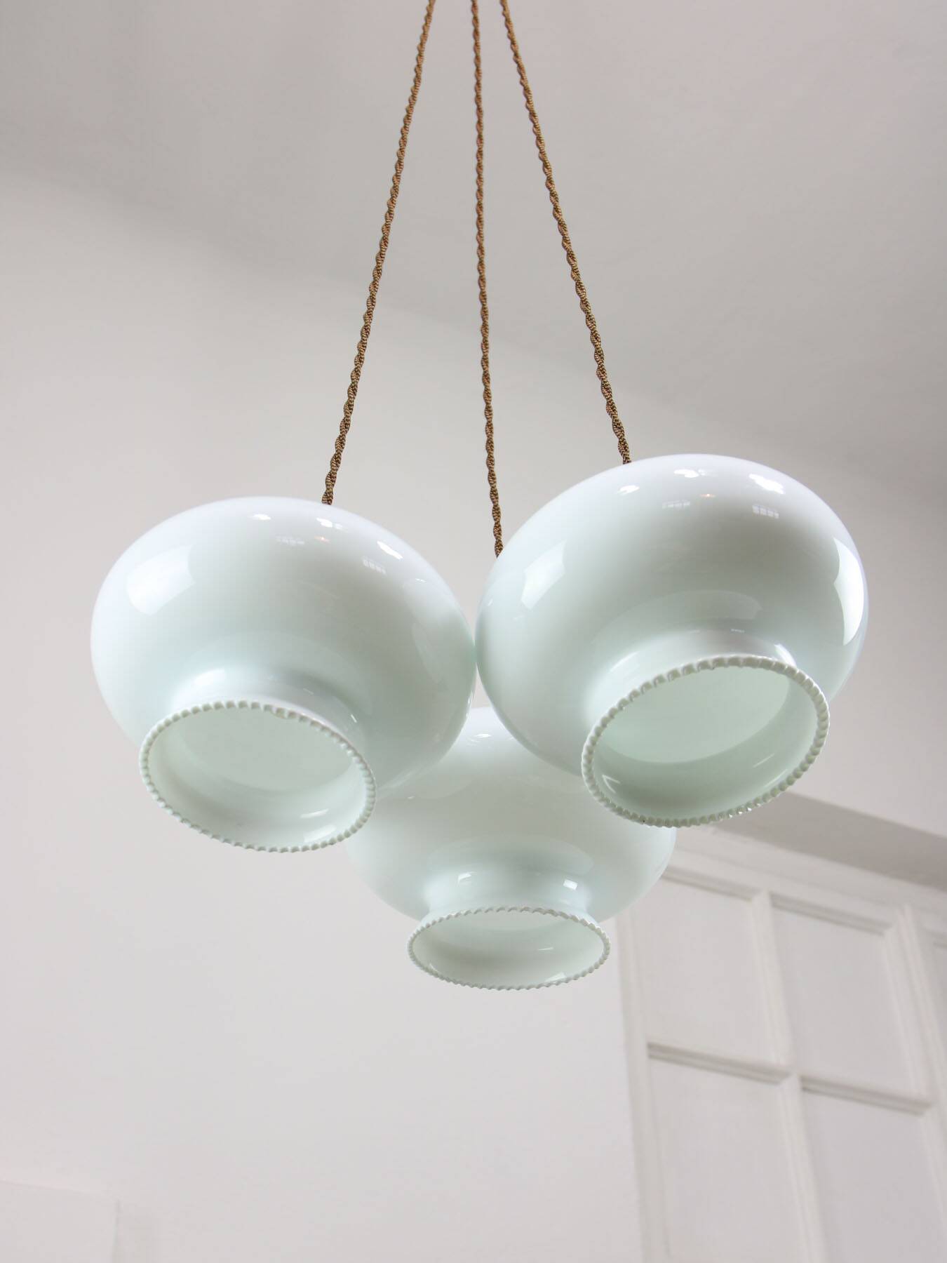 Mid-Century Italian Opaline Glass & Brass Pendant Lamp, set of 3