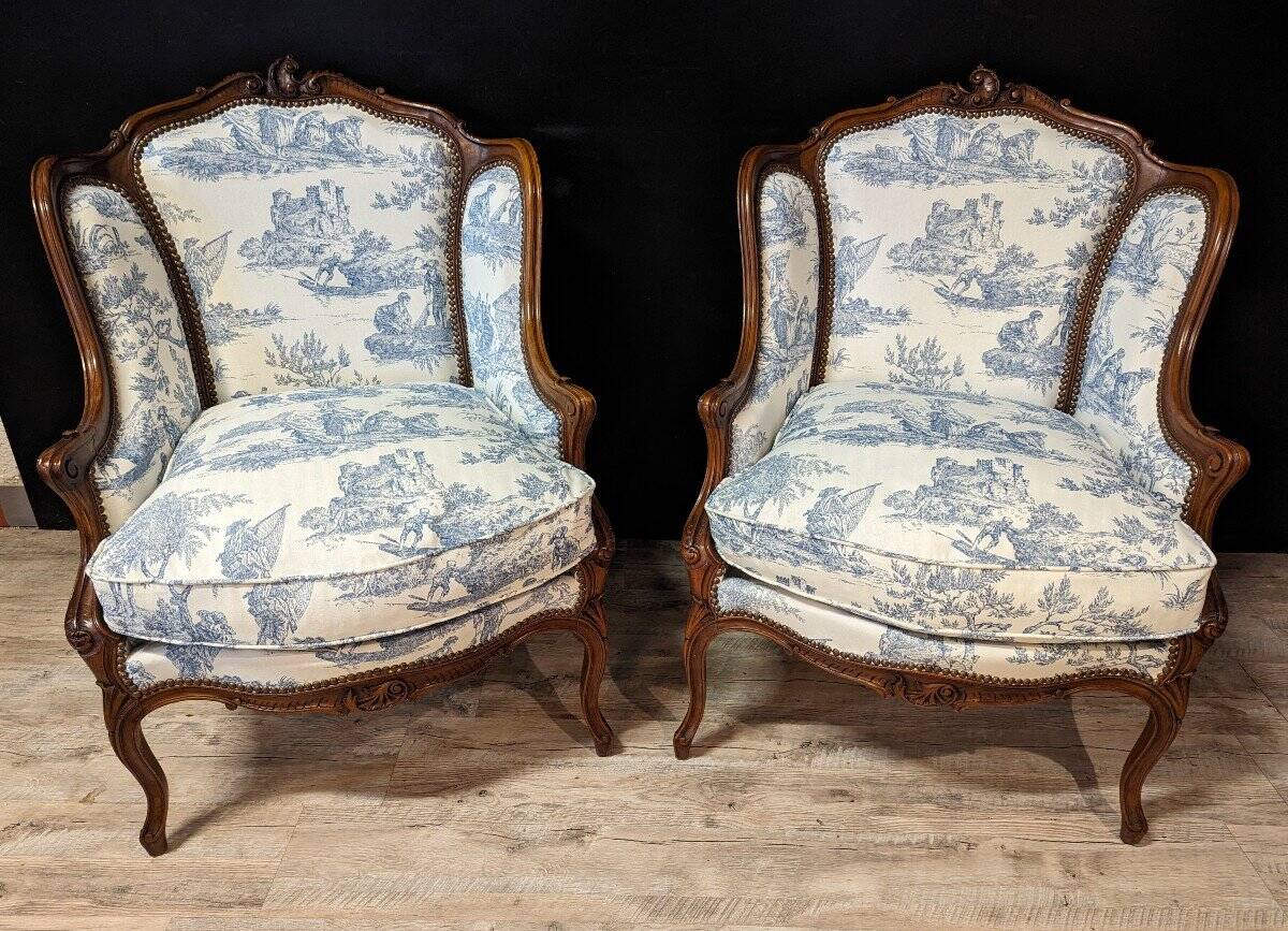 Paire De Bergère Louis XV à Oreillettes