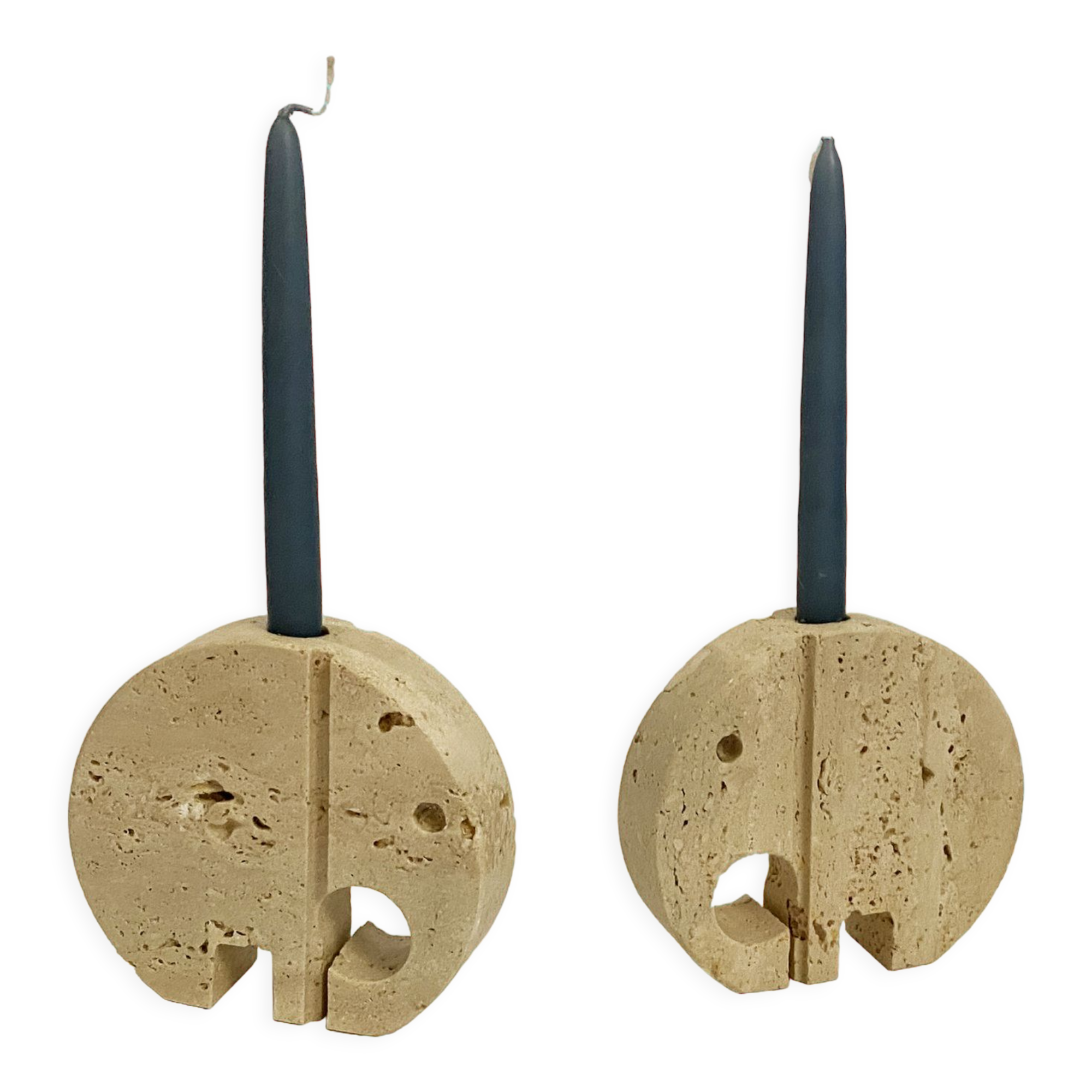 Pair of travertine elephant candle holders by Enzo Mari for Fratelli Mannelli 70s