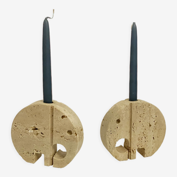 Pair of travertine elephant candle holders by Enzo Mari for Fratelli Mannelli 70s