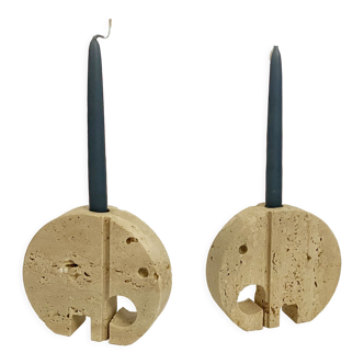 Pair of travertine elephant candle holders by Enzo Mari for Fratelli Mannelli 70s