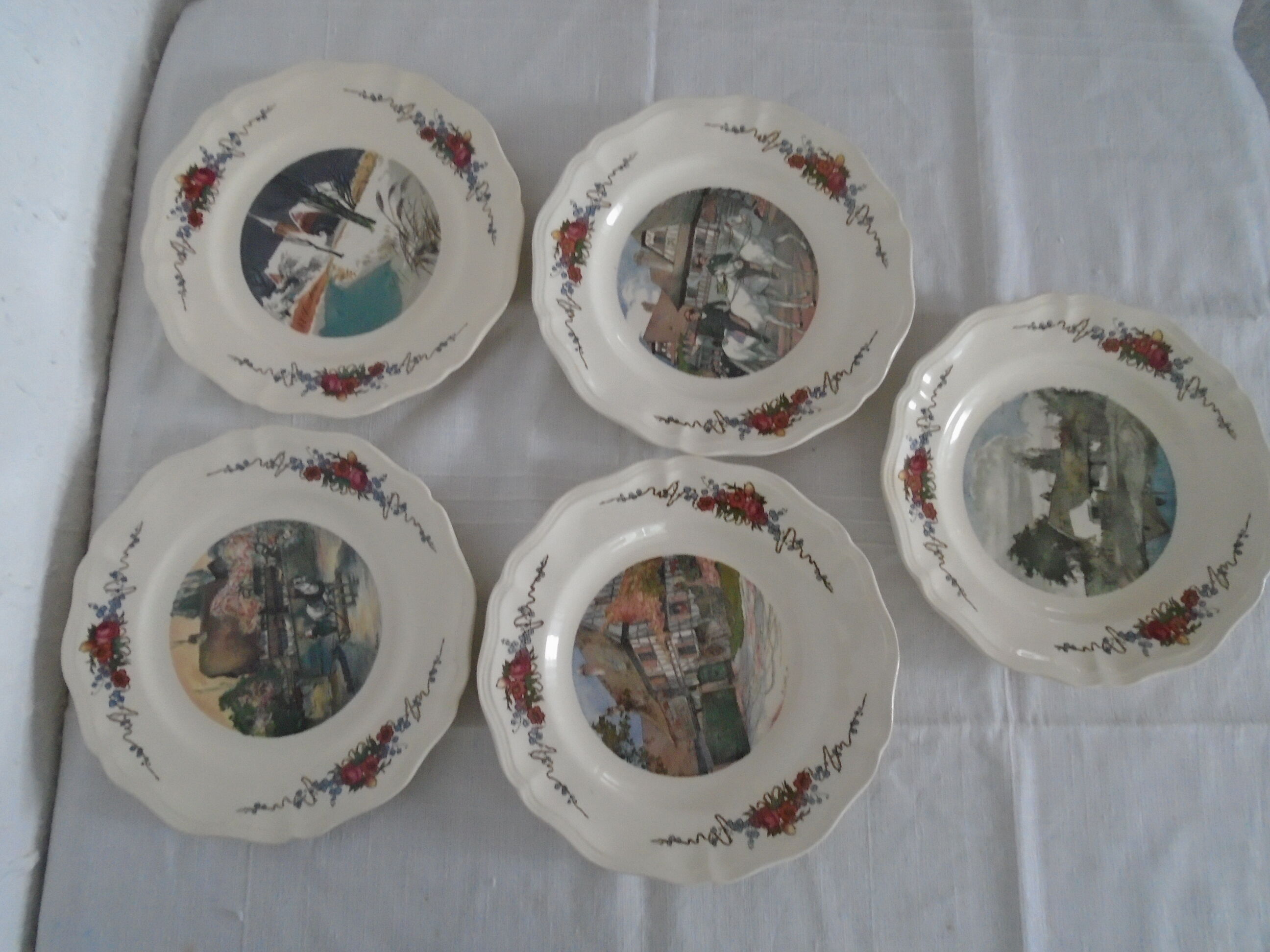 5 Plates Obernai Loux Sarreguemines ancient earthenware