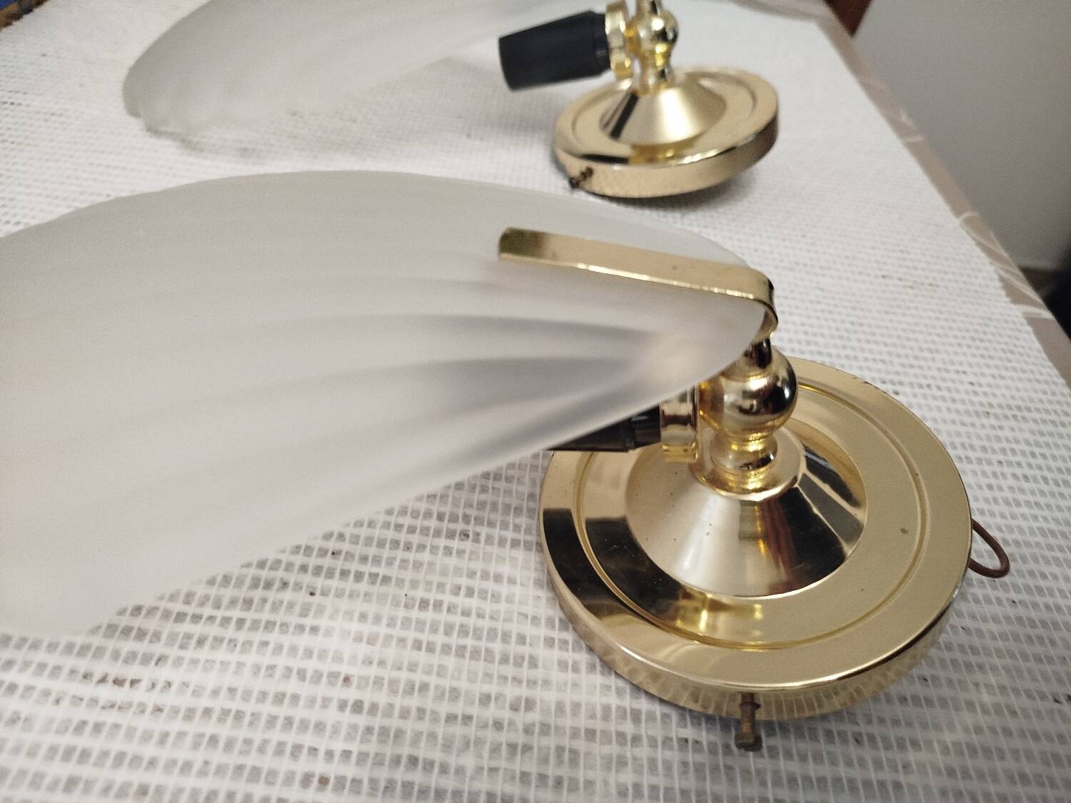 Pair of wall sconces shell lamps Art Deco frosted glass