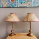 Pair Portuguese  farmhouse brass tall buffet table lamps