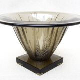 Coupe Art Déco en verre fumé à motifs géométriques