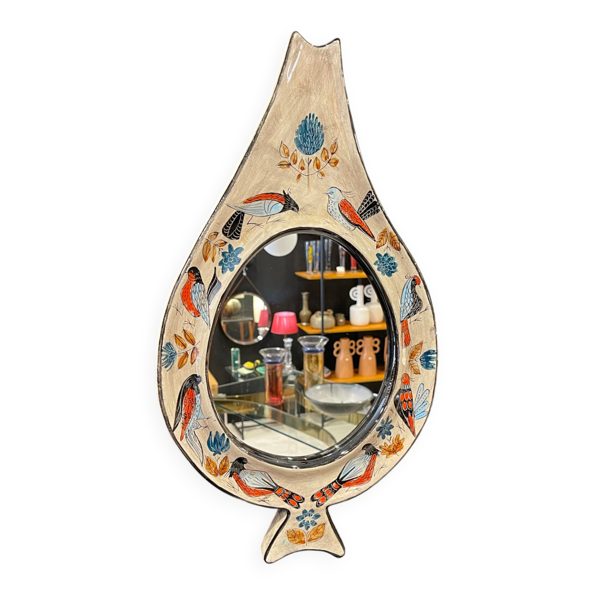 Ceramic mirror by Jean de Lespinasse 1960