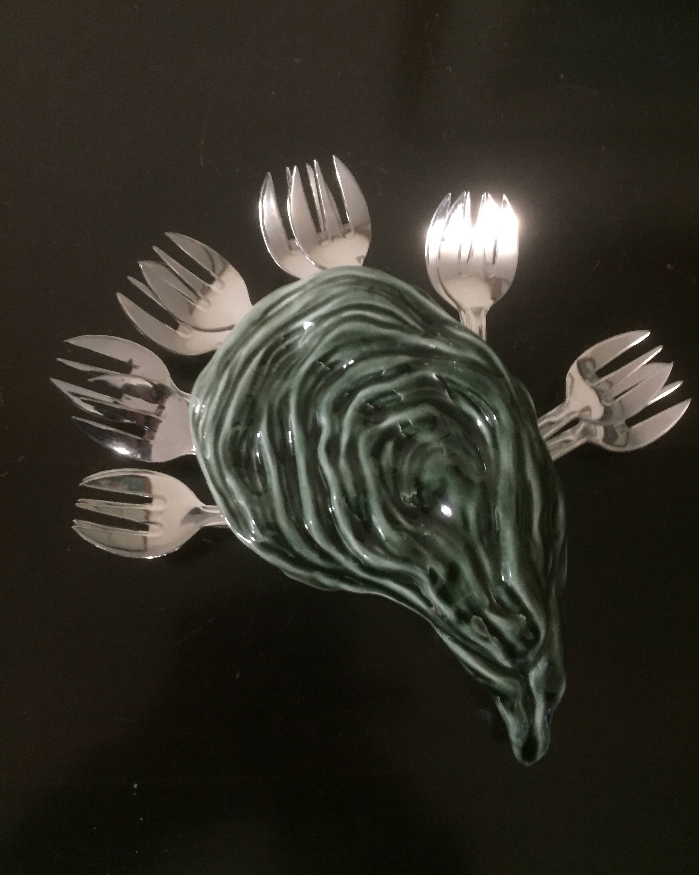 Holder for 12 oyster forks - slip - ceramic - vintage