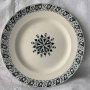 Lot of 12 old flat plates and 2 dishes, Terre de fer Henri II Salins