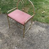 Vintage brass stool with pink seat, 1950s, Czech Republic