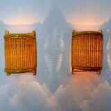 Pair of rattan sconces, France, 1960