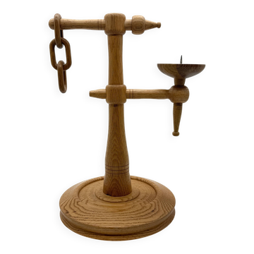 Scandinavian candle holder in solid oak, 1970s