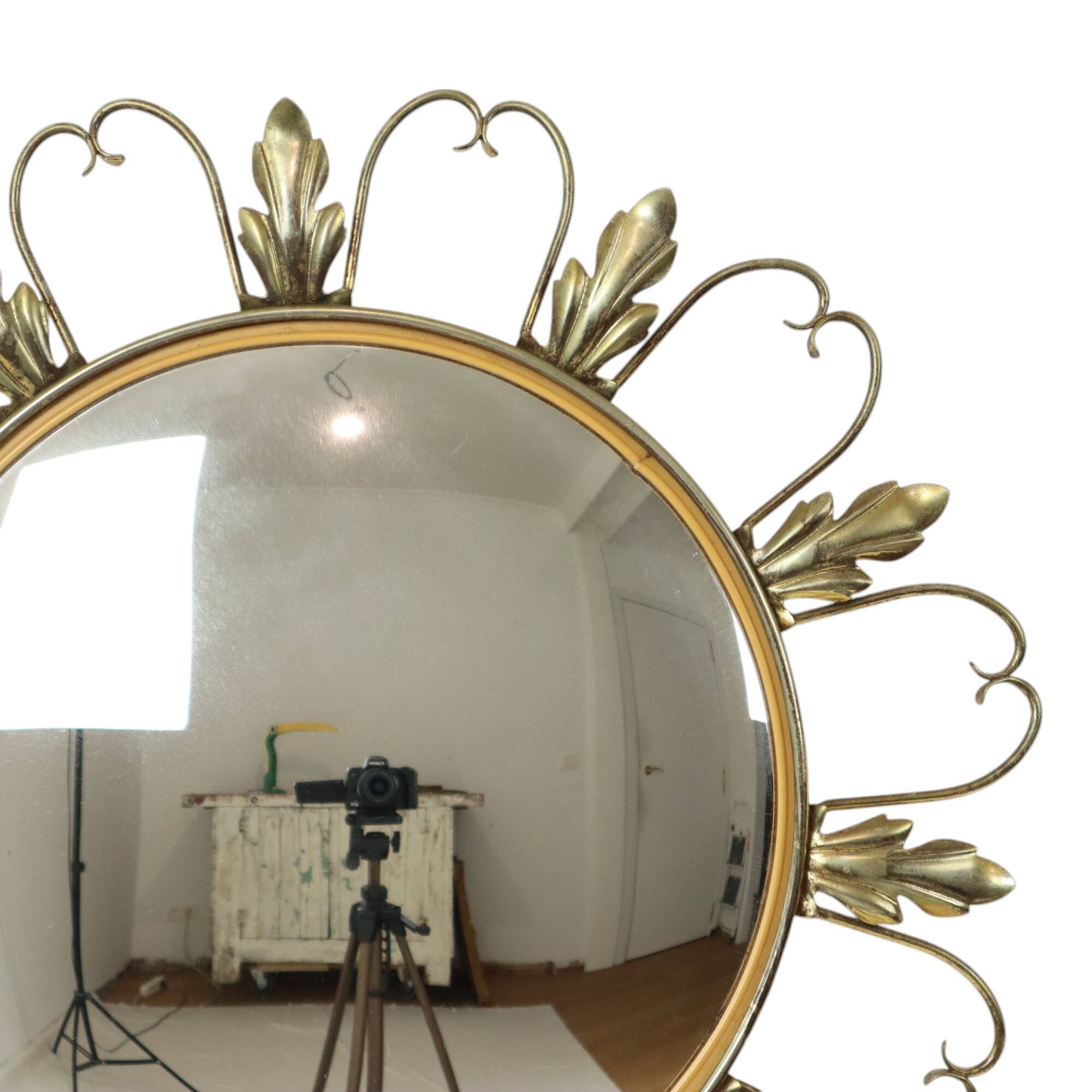 Vintage Fish Eye Convex Mirror Sunburst Witch Mirror Deknudt 46cm