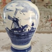 Delfts Blue FG vase Dutch landscape on one side and floral decoration on the other
