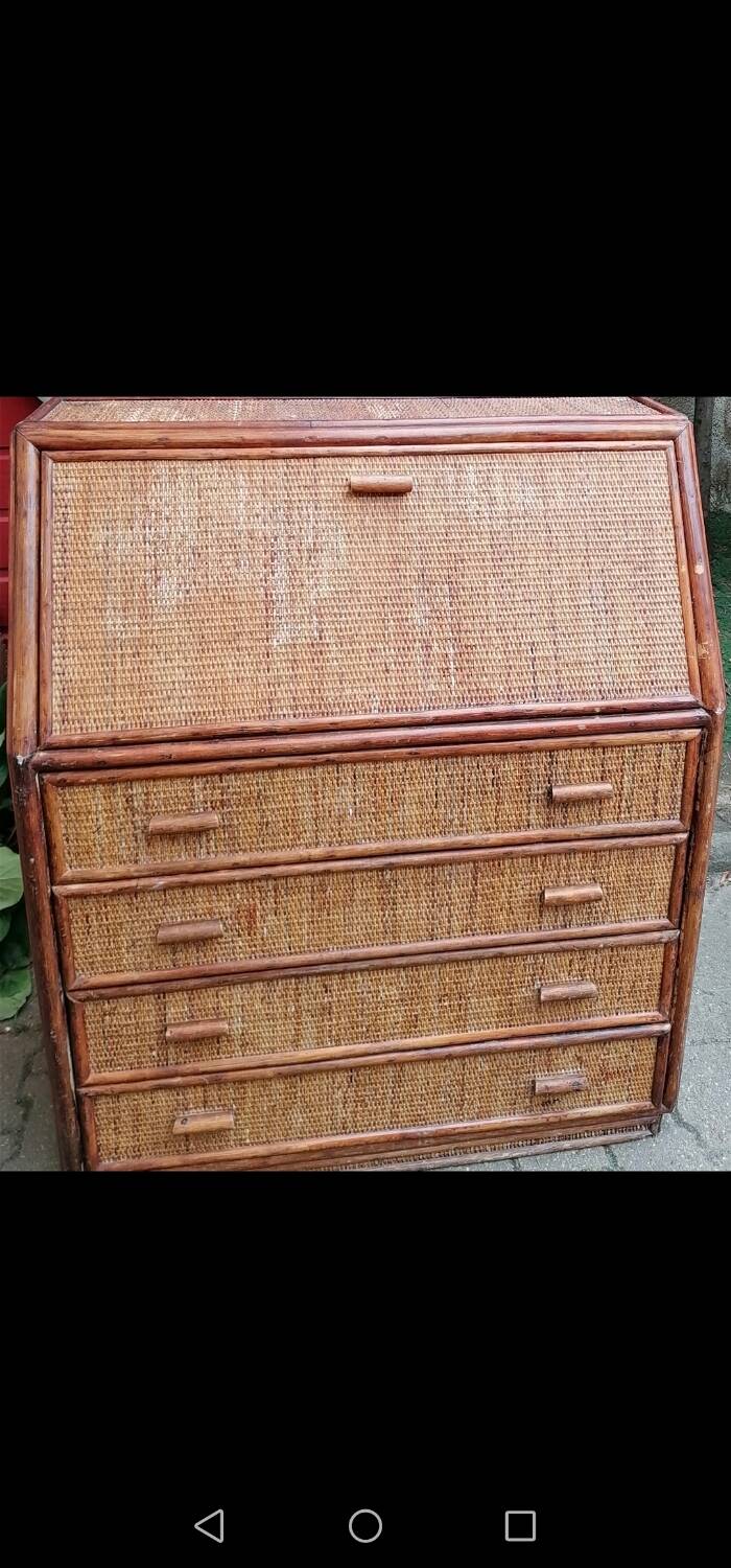 Rattan and wicker secretary chest of drawers