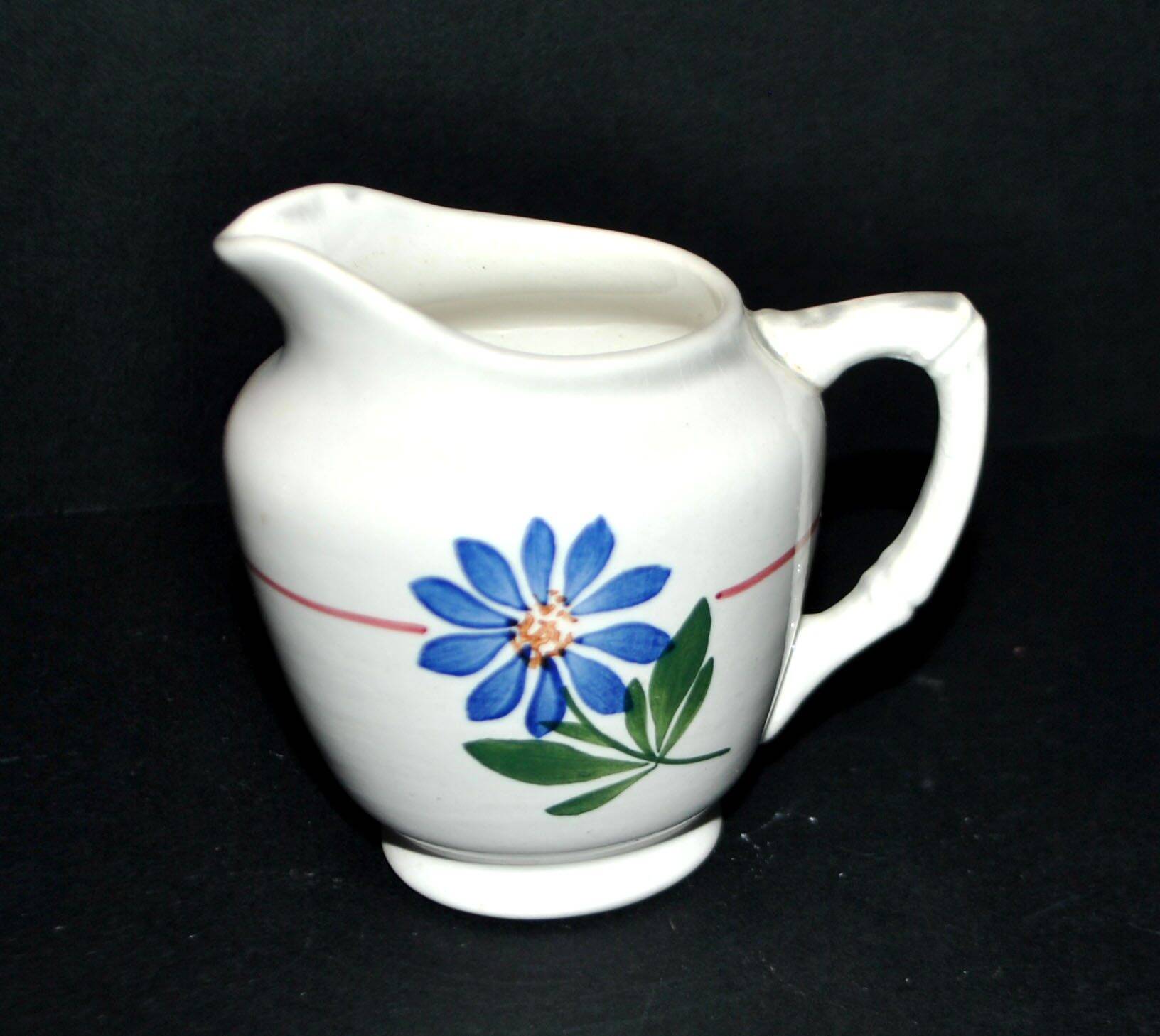 Sarreguemines earthenware milk jug - creamer in bamboo shape with stencil decoration 1920