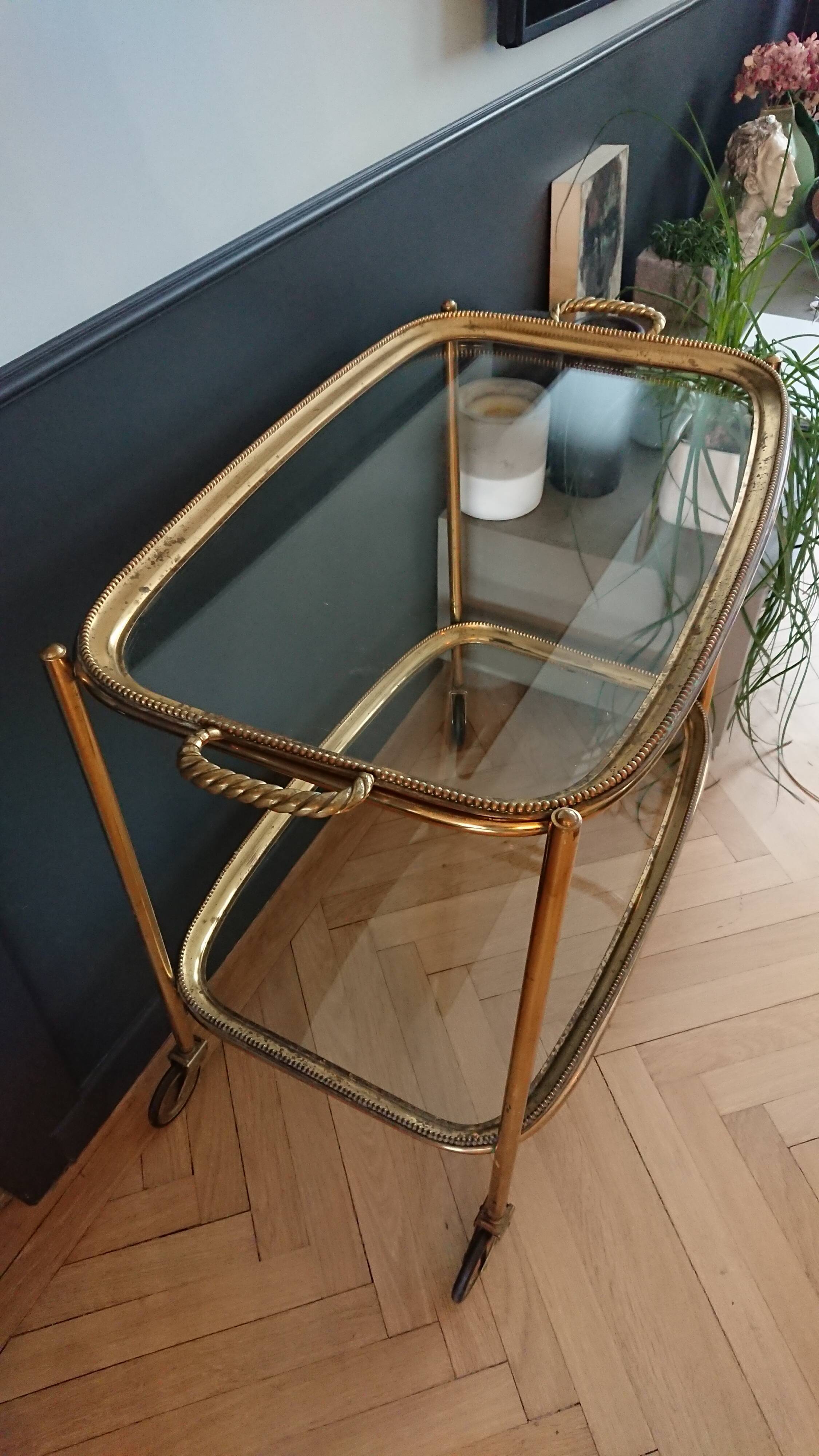 Brass dessert and glass 2 trays