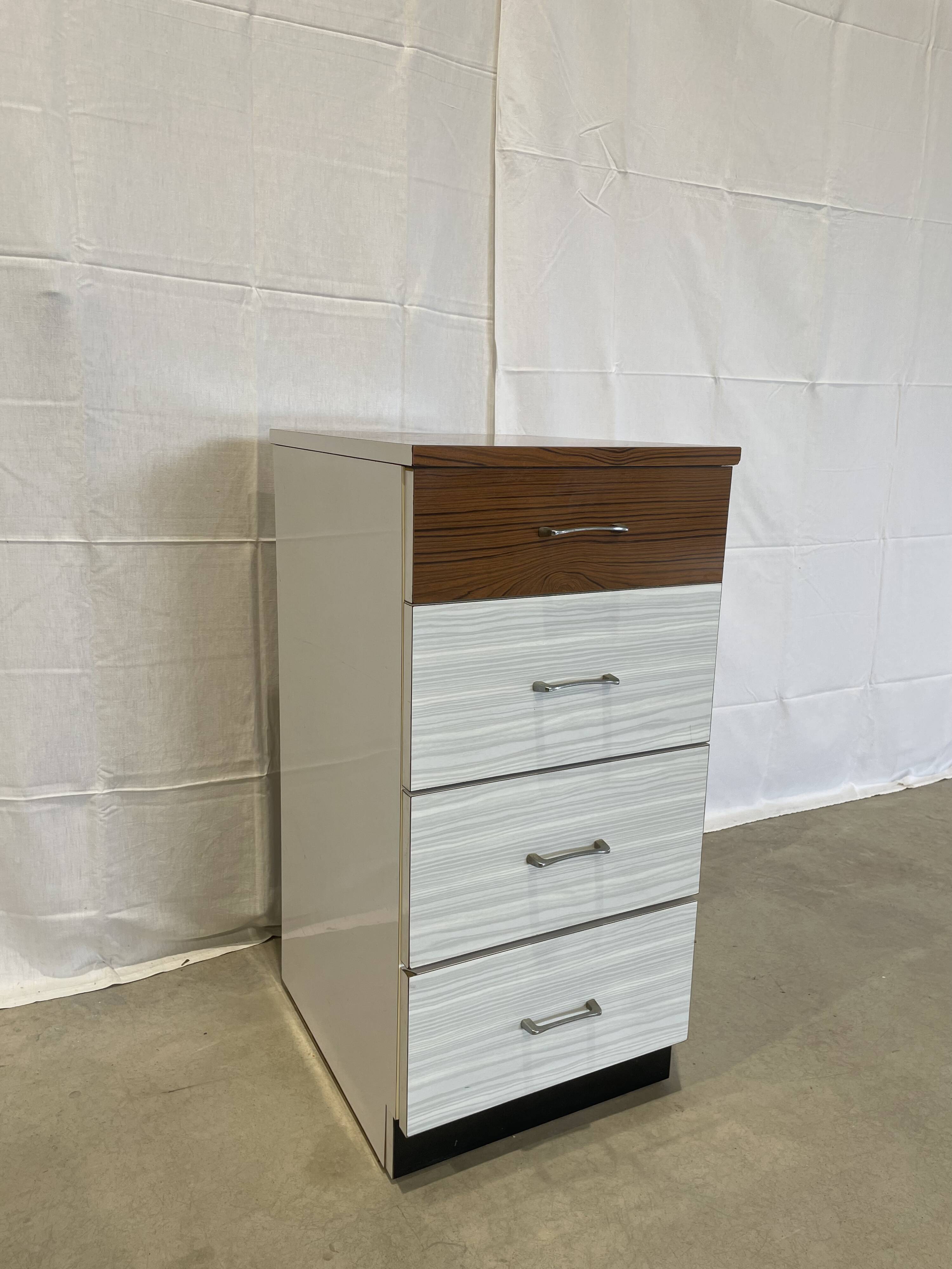 Vintage white and brown formica dresser with 4 deep drawers