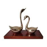 Duo de cygnes en laiton sur socle