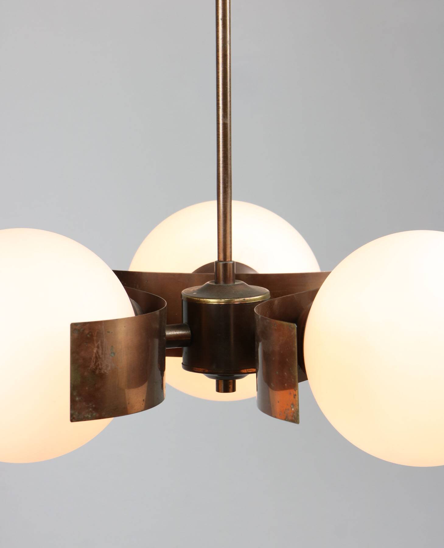 Vintage Italian Copper & Opaline Glass Chandelier