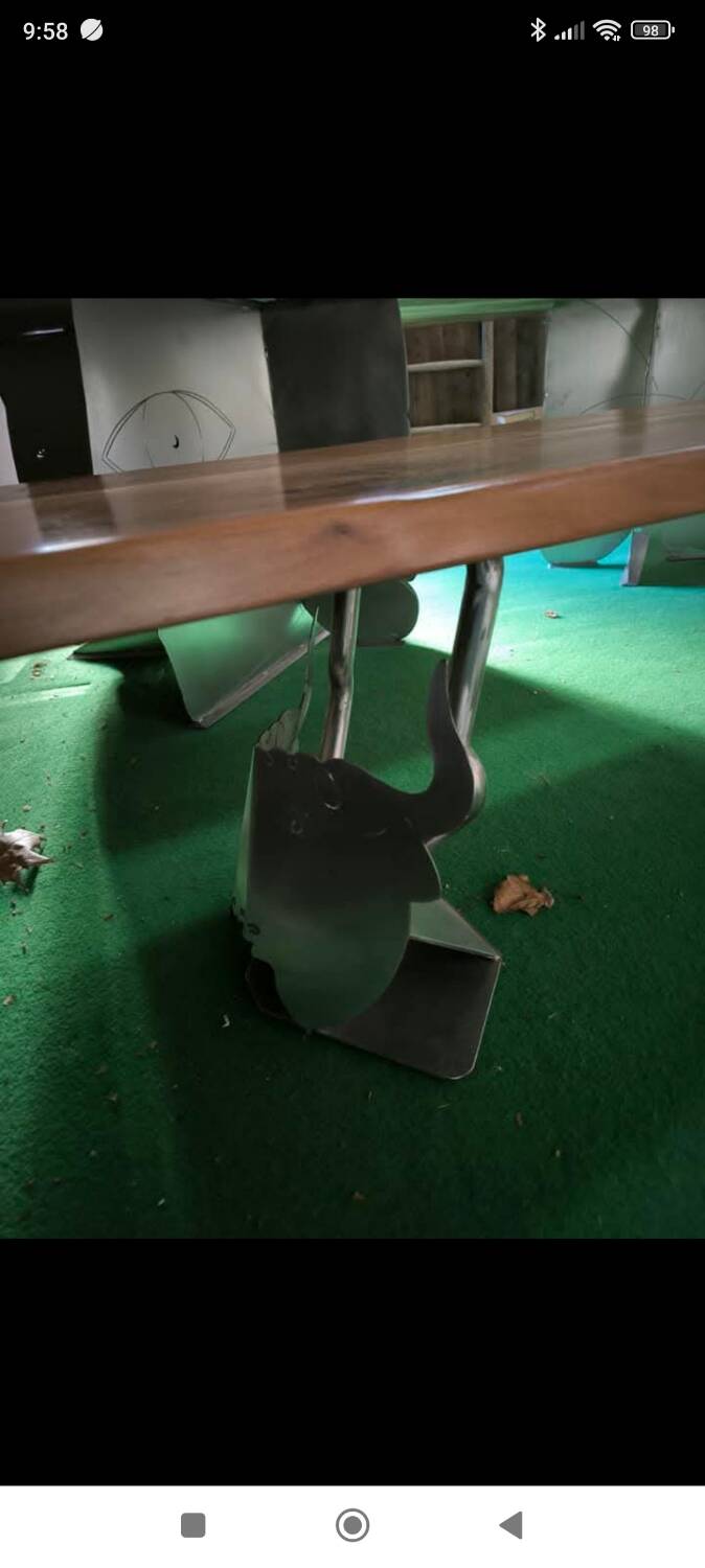 Walnut and stainless steel bench, 1980