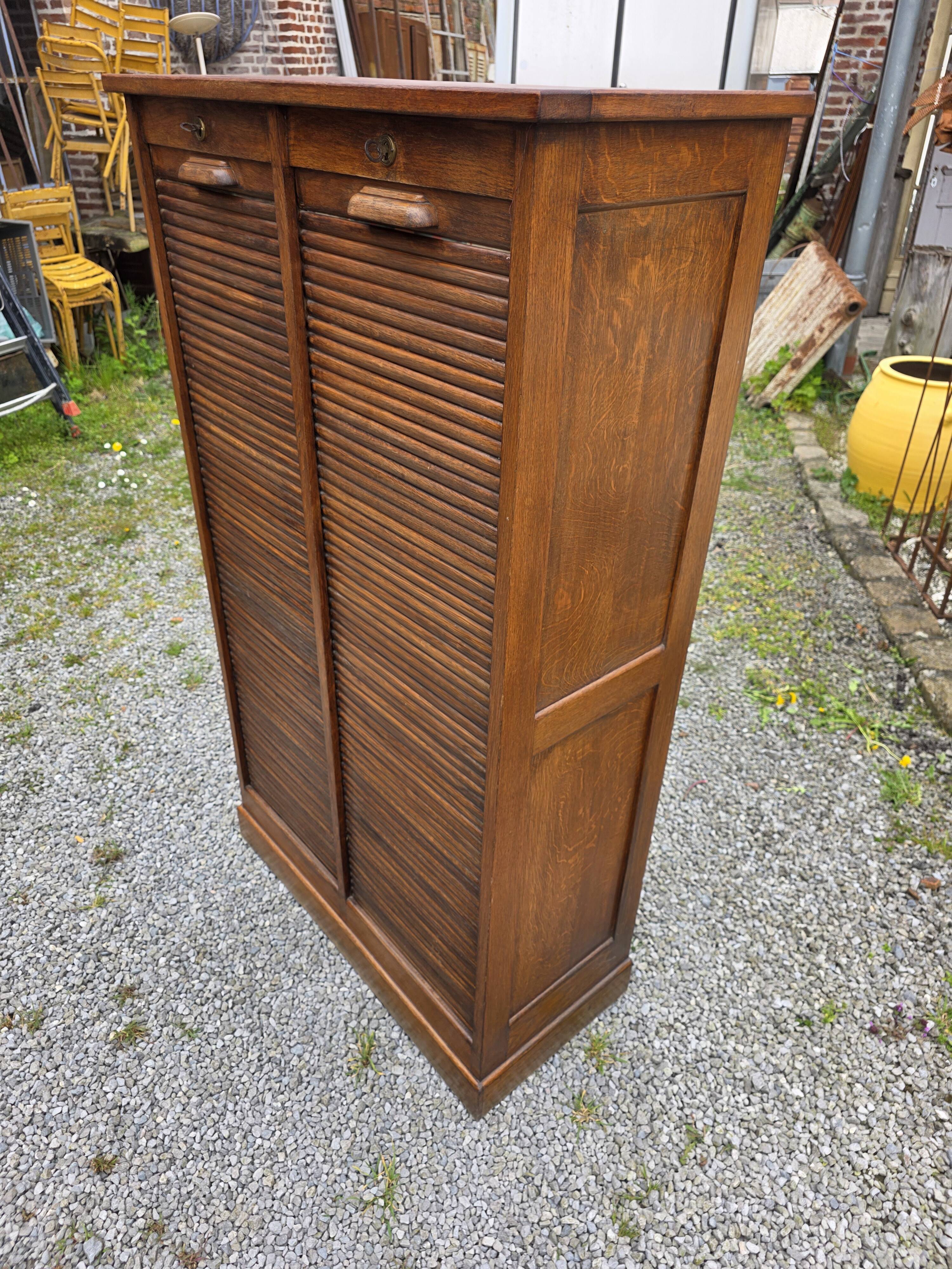 Antique double curtain cabinet in oak (internal drawers)