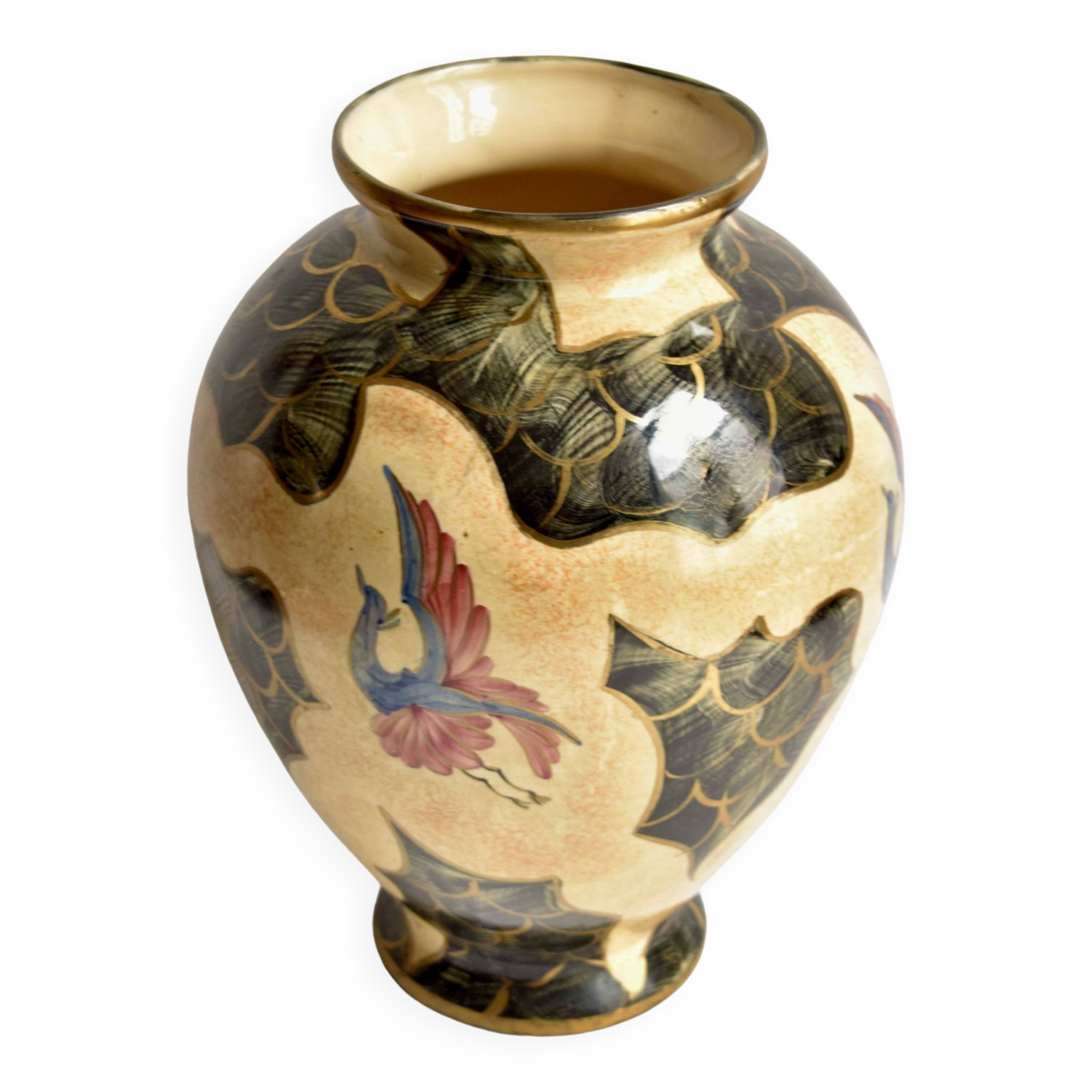 Large vintage vase - hand-painted decor