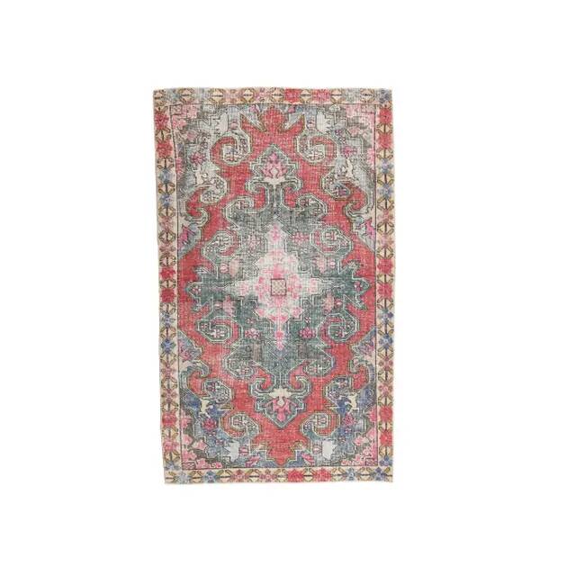 Vintage Turkish Hand-Knotted Geometric Runner Rug 123x209