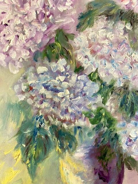 Bouquet of hydrangeas, oil on canvas
