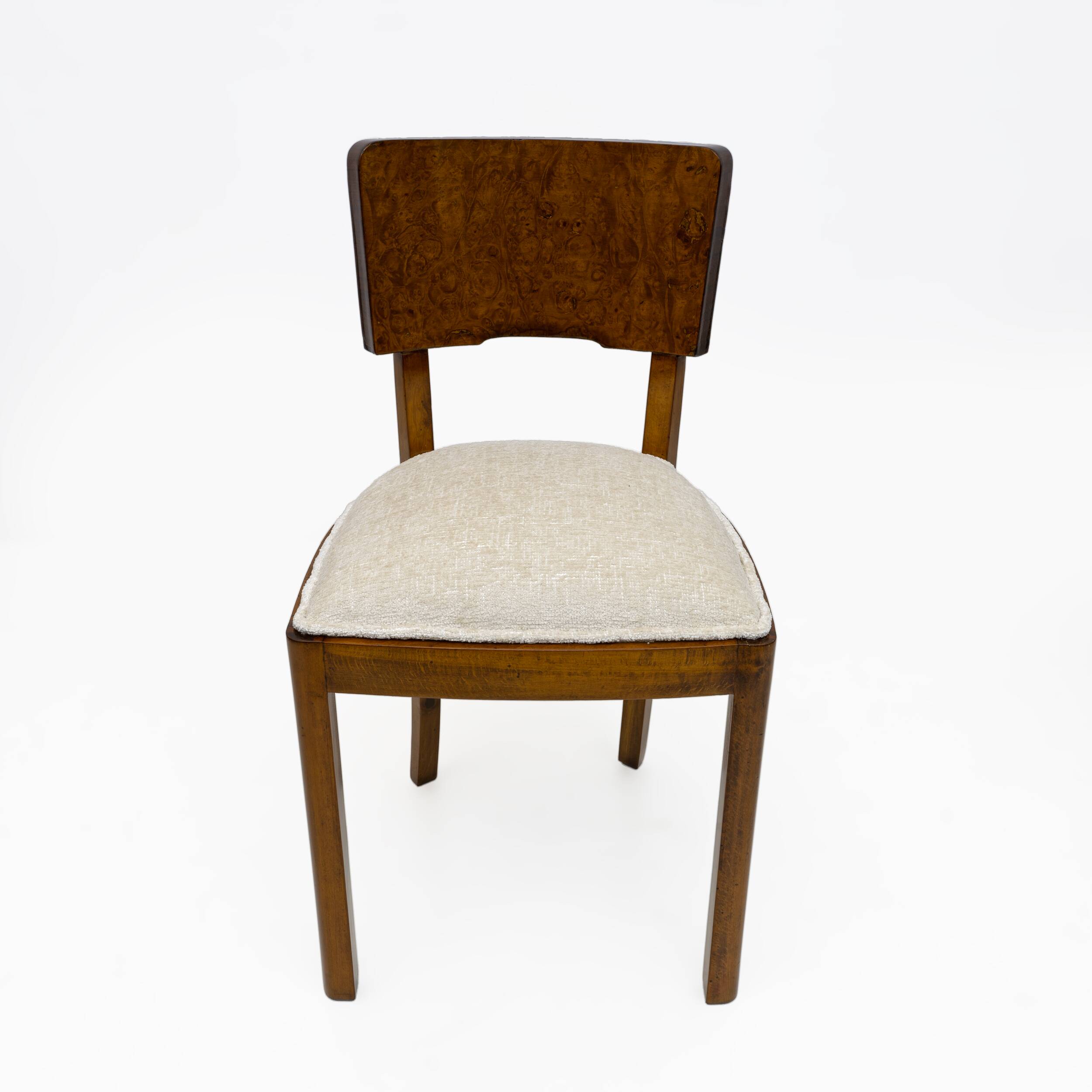 Six chaises de salle à manger Art déco en noyer italien, années 1930