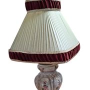 Lampada da Tavolo Vintage in Ceramica dipinta a mano e Velluto Bordeaux