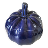 Large vintage soup tureen in glazed ultramarine ceramic