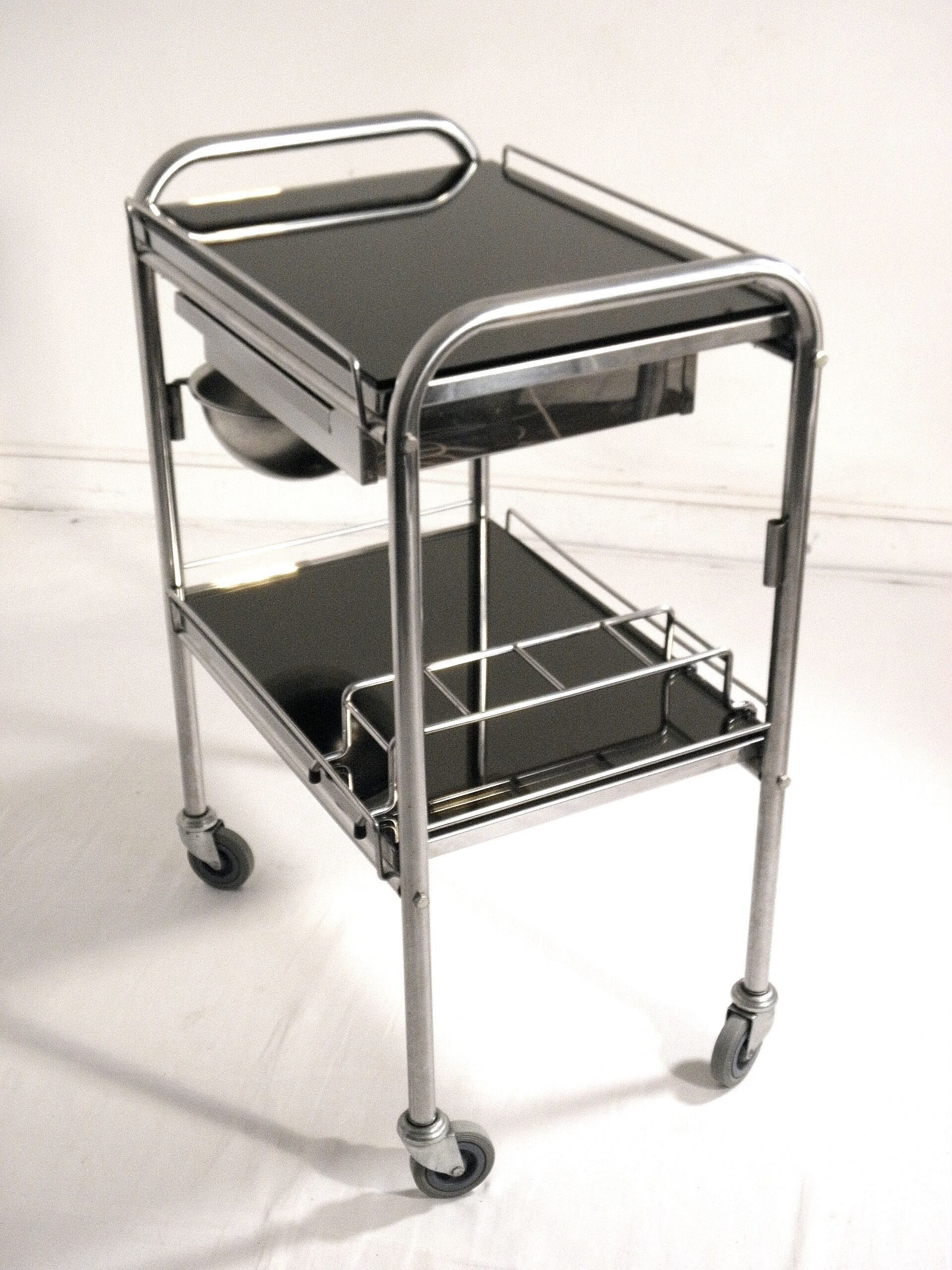 Cart serving stainless steel and glass 70s
