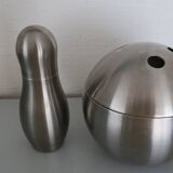 Brushed stainless steel ice bucket and shaker, 1970