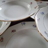 8 12-sided soup plates – floral porcelain with gold edging