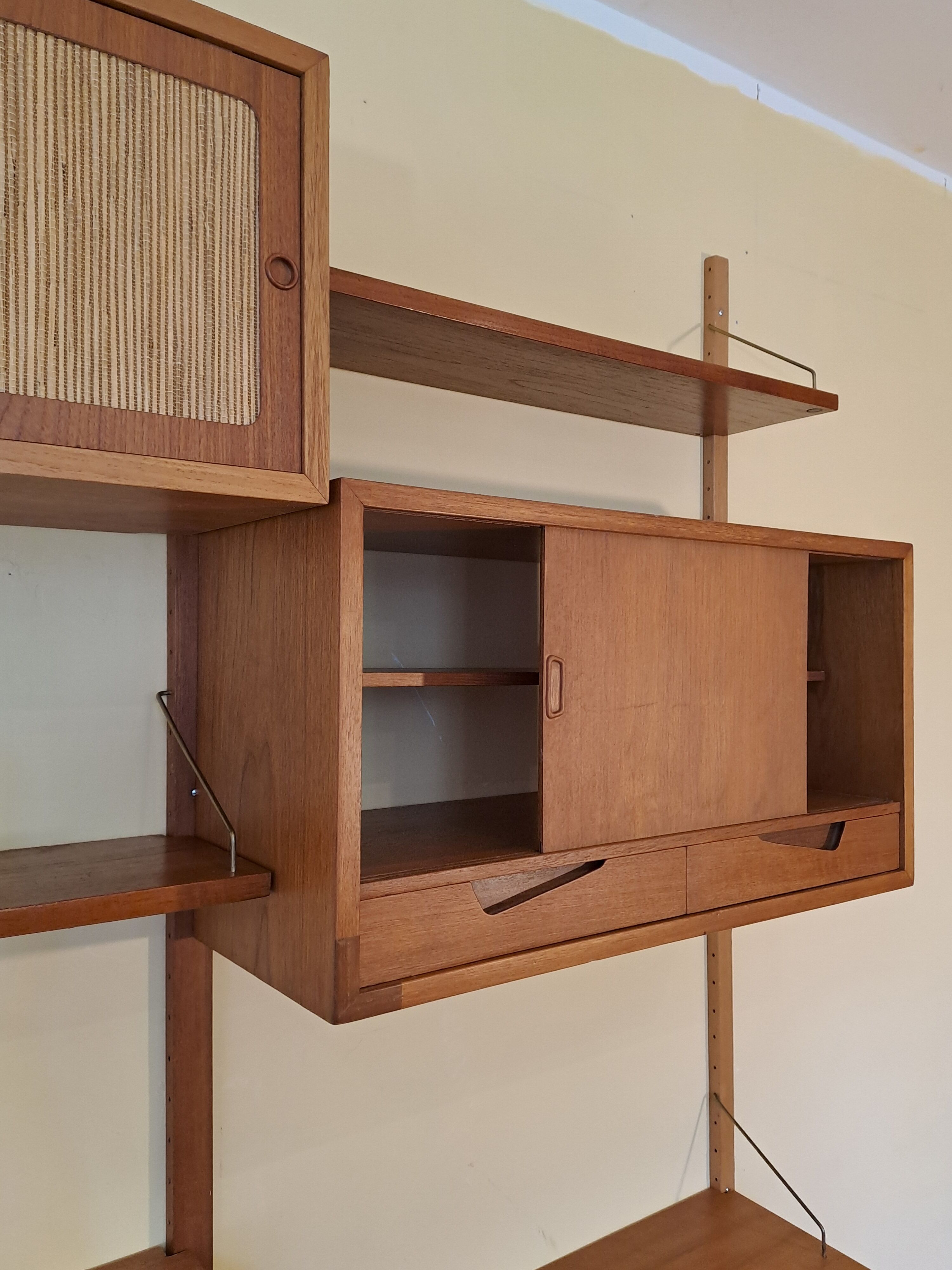 Wall-mounted teak furniture, Vintage Scandinavian 1960s