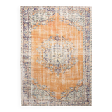 7x9 Orange & Cream Oriental Pattern Vintage Rug, 202x282Cm