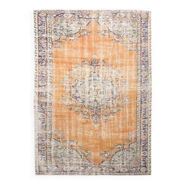 7x9 Orange & Cream Oriental Pattern Vintage Rug, 202x282Cm