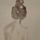 Signed painting monochrome watercolor sepia female portrait "the wait"