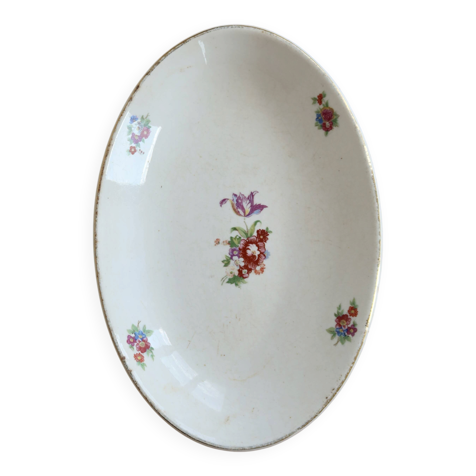 Ravier vintage faïence ivoire Digoin Sarreguemines – Décor fleurettes