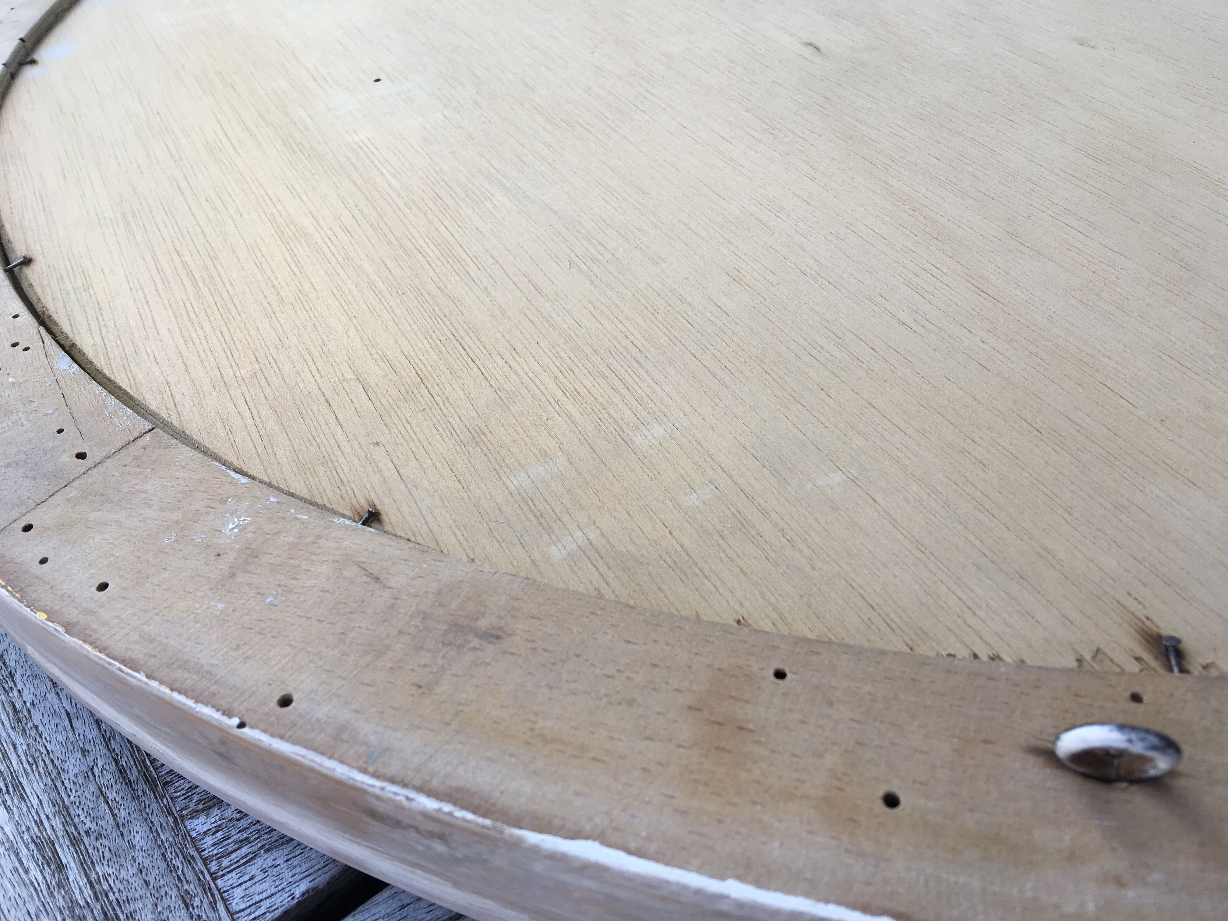 Large round mirror frame patinated wood 70 cm